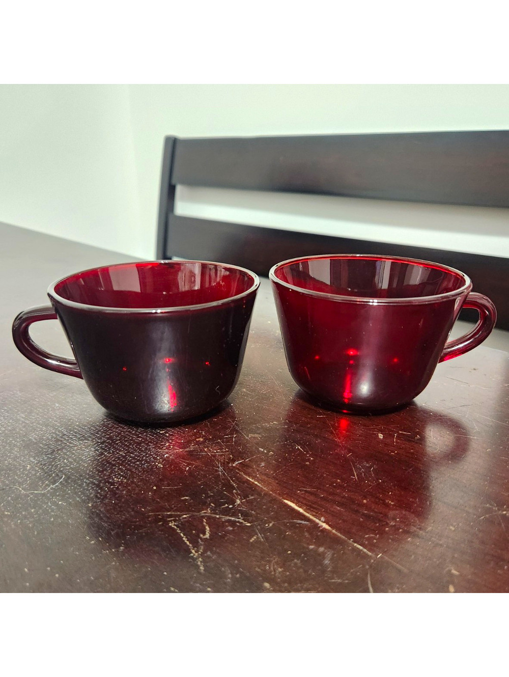Set of 2 Anchor Hocking Royal Ruby Red Glass Coffee Mugs with Handles